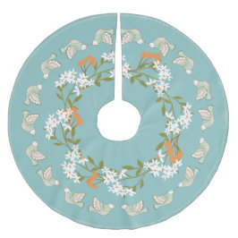 Blaurosa Blumenvögel Festival Polyester Weihnachtsbaumdecke