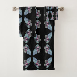 Blaurosa Exotische Schmetterlinge Muster Badhandtuch Set
