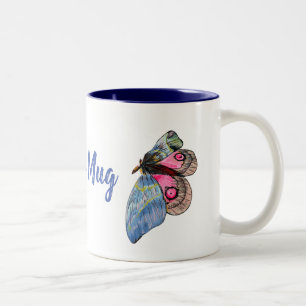 Blaurosa Exotische Schmetterlingsmuster Zweifarbige Tasse