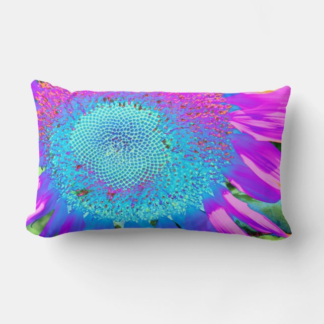 Blaurosa funky Retro-Sonnenblumen Foto Lendenkissen (Vorderseite)