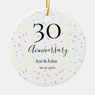 Blaurosa gelbe Polka Punkte 30-jähriger Jubiläumsn Keramik Ornament