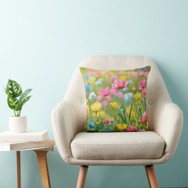 Blaurosa Gelbe Wilde Blume 2025 Kissen (Stuhl )