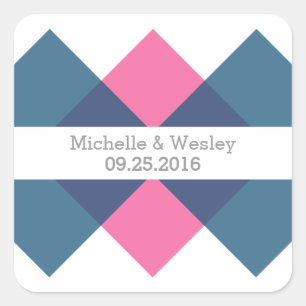 Blaurosa geometrisches Triad für Hochzeitskleber Quadratischer Aufkleber