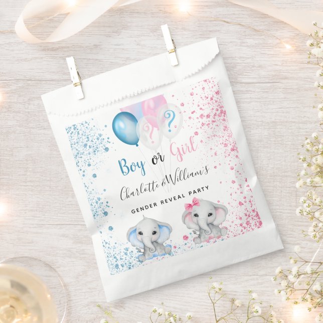 Blaurosa Glitzer Elefanten Geschlecht offenbaren P Geschenktütchen (Ausgeschnitten)