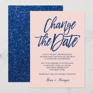 Blaurosa Glitzer storniert Verspätete Hochzeit Einladung