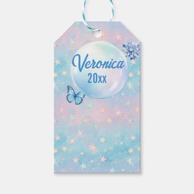 Blaurosa Gradient Starry Hintergrund Geschenkanhänger (Vorderseite)