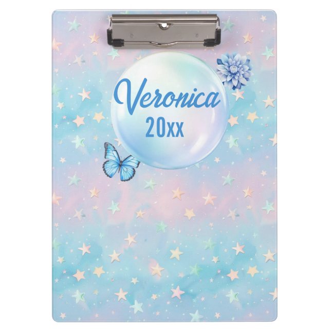 Blaurosa Gradient Starry Hintergrund Klemmbrett (Vorderseite)