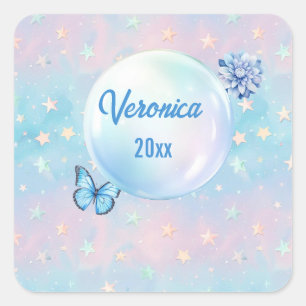 Blaurosa Gradient Starry Hintergrund Quadratischer Aufkleber