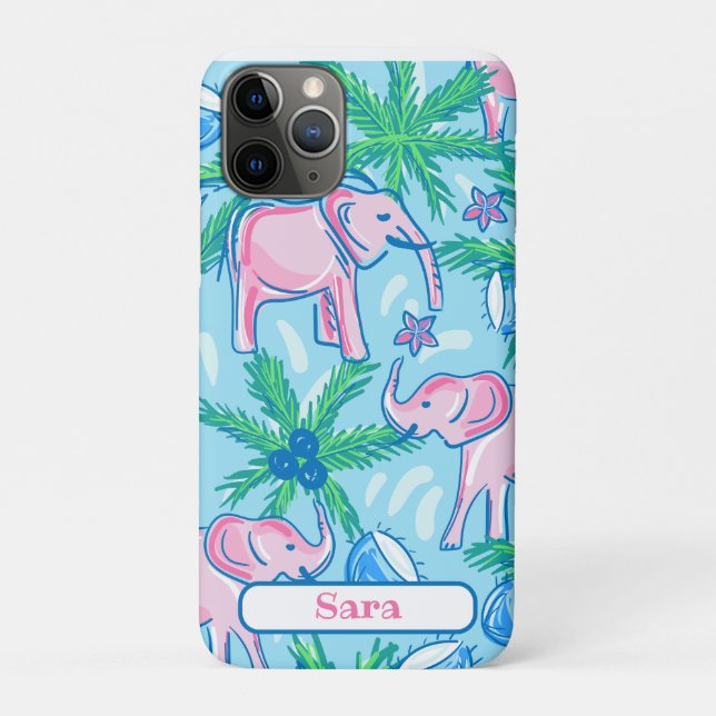 Blaurosa Grüner Preppy-Elefant Case-Mate iPhone Hülle (Rückseite)