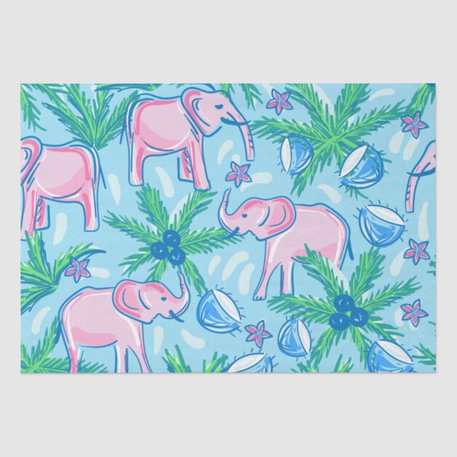 Blaurosa Grüner Preppy-Elefant Seidenpapier (Vorderseite)