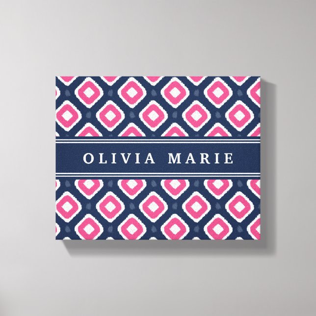 Blaurosa Ikat-Mod-Muster mit Namen Leinwanddruck (Vorderseite)