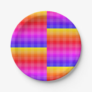 Blaurosa lila-orange-gelbe karierte Servietten Pappteller