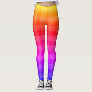 Blaurosa, lila orange, kariertes Muster Leggings