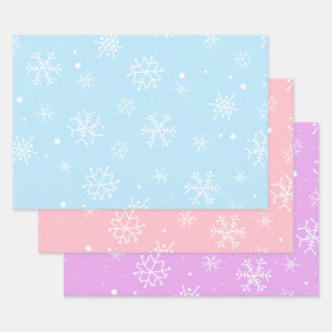 Blaurosa Lila Schneeflocken Geschenkpapier Set