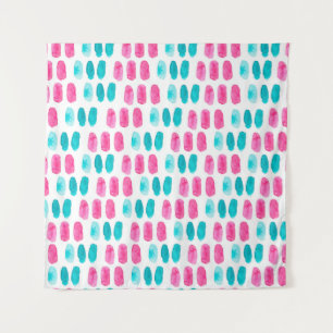 Blaurosa Pinselstriche. Abstraktes Malmuster Wandteppich
