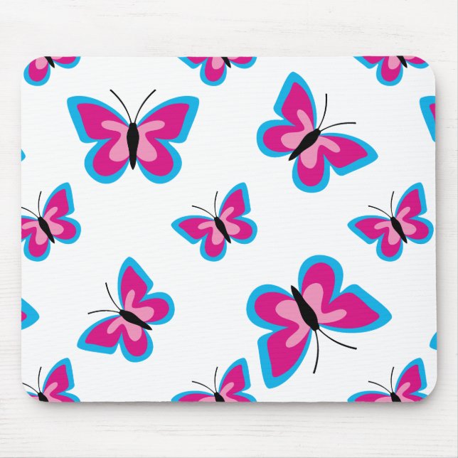 Blaurosa Schmetterlingsmuster Mousepad (Vorne)