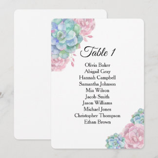 Blaurosa Sukkulente. Hochzeitssitzpläne Einladung