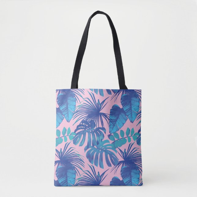 Blaurosa tropisches Palmblättrig Tasche (Vorderseite)