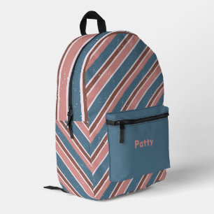 Blaurosa und braune Diagonalstreifen Bedruckter Rucksack