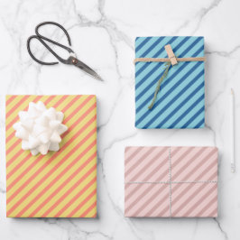 Blaurosa und gelbe Diagonalstreifen Geschenkpapier Set