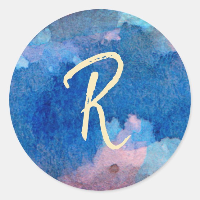 Blaurosa und goldene Monogramm Runder Aufkleber (Vorderseite)