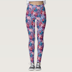 Blaurosa und Lila Blume Leggings