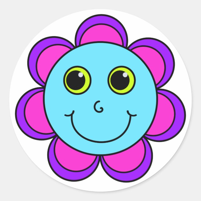 Blaurosa und Lila Blume Runder Aufkleber (Vorderseite)