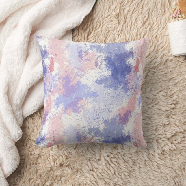 Blaurosa Wasserfarbe Moderne Abstrakt Kissen (Decke)