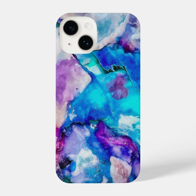 Blaurosa, weiße Aquarellfarben iPhone 14 Hülle (Rückseite)