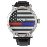 Blaurot-dünne Linie Polizei Feuerwehr Symbol usa