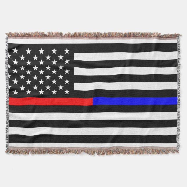Blaurot-dünne Linie Polizei Feuerwehr Symbol usa Decke (Vorderseite)