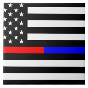 Blaurot-dünne Linie Polizei Feuerwehr Symbol usa Fliese