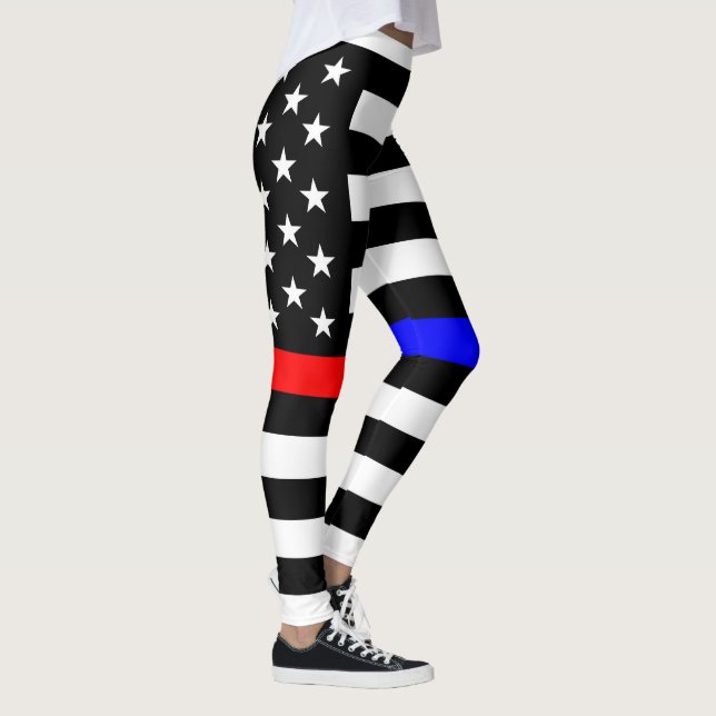 Blaurot-dünne Linie Polizei Feuerwehr Symbol usa Leggings (Rechts)