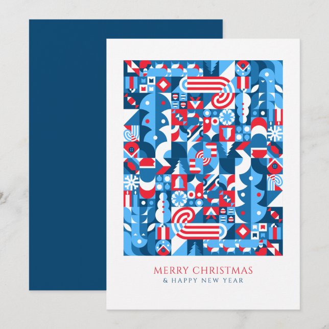 Blaurot-geometrische Weihnachten (Vorne/Hinten)