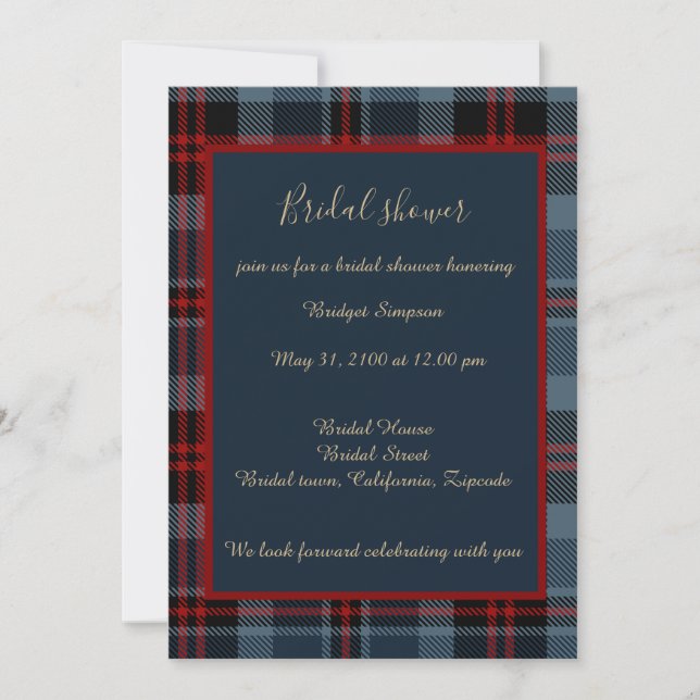 Blaurot-Schottische Hochzeit keltischer Tartan kar Einladung (Vorderseite)