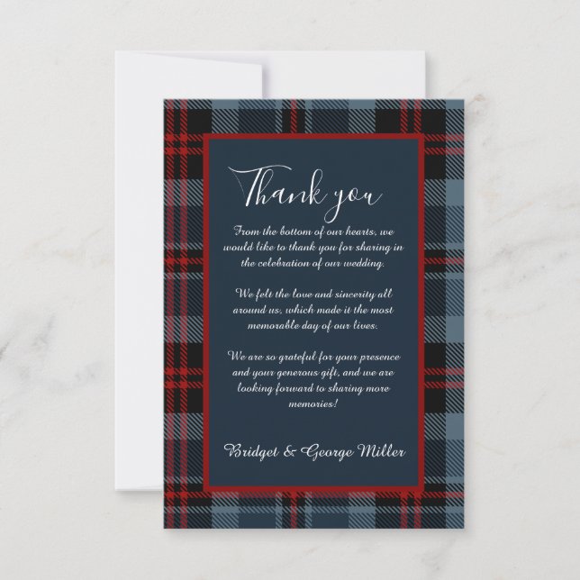 Blaurot-schwarz-keltisches Tartan-Muster Dankeskarte (Vorderseite)