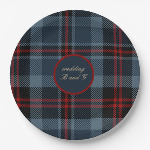 Blaurot-schwarz-keltisches Tartan-Muster Pappteller