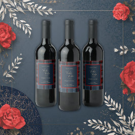 Blaurot-schwarz-keltisches Tartan-Muster Weinetikett