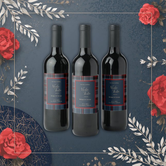 Blaurot-schwarz-keltisches Tartan-Muster Weinetikett (Von Creator hochgeladen)