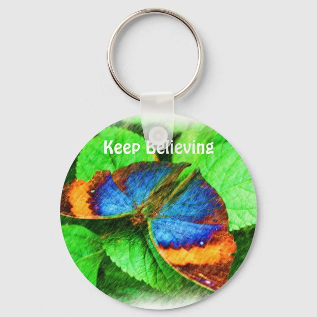 Blauschmetterling glaubt inspirierenden Schlüssela Schlüsselanhänger (Vorderseite)