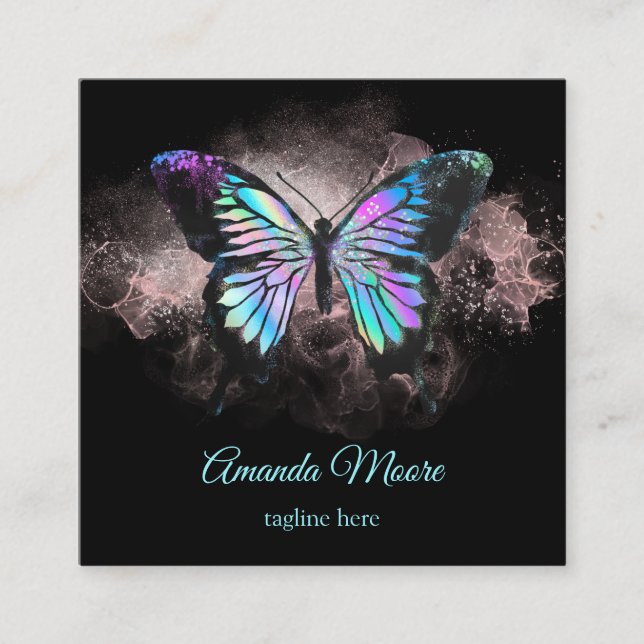 Blauschmetterling-Rettungsassistent Holograph Opal Quadratische Visitenkarte (Vorderseite)