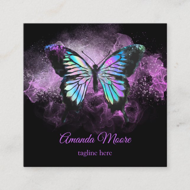 Blauschmetterling-Rettungsassistent Holograph Opal Quadratische Visitenkarte (Vorderseite)