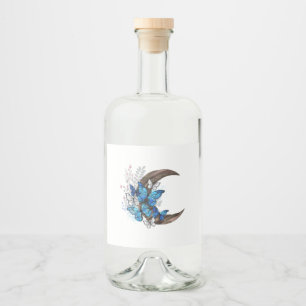 Blauschmetterlinge auf Holzhalbzeugen Alkoholflaschenetikett