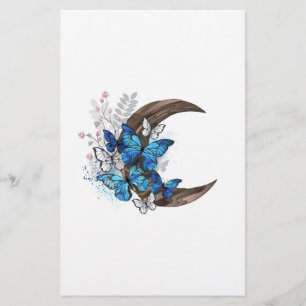 Blauschmetterlinge auf Holzhalbzeugen Briefpapier