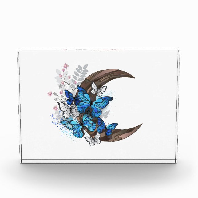 Blauschmetterlinge auf Holzhalbzeugen Fotoblock (Vorderseite)