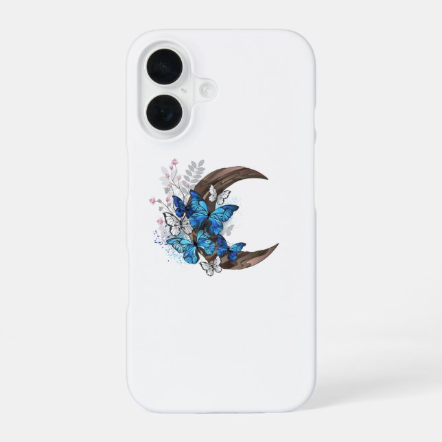 Blauschmetterlinge auf Holzhalbzeugen iPhone 16 Hülle (Rückseite)