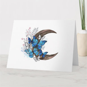 Blauschmetterlinge auf Holzhalbzeugen Karte