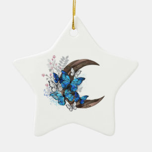 Blauschmetterlinge auf Holzhalbzeugen Keramik Ornament