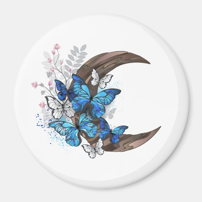 Blauschmetterlinge auf Holzhalbzeugen Magnet (Vorne)