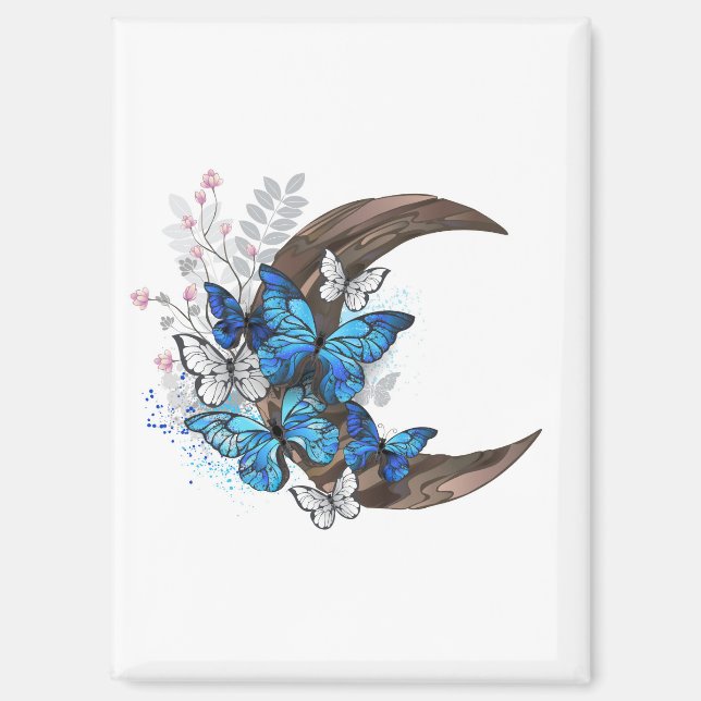 Blauschmetterlinge auf Holzhalbzeugen Magnet (Vorderseite)